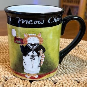 Certified International TRACY FLICKINGER Cat-Themed Meow Chow Hand Painted Mug